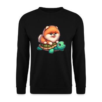 Pomeranian on Turtle Ride - Unisex Sweatshirt - black - Front - Alina (178cm) & Michal (187cm)