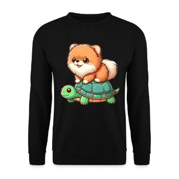 Pomeranian on Turtle Ride - Unisex Sweatshirt - black - Front - Alina (178cm) & Michal (187cm)