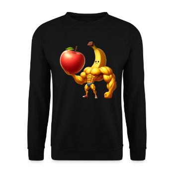 Banane musclée soulevant une énorme pomme - Sweat-shirt Unisexe - noir - Devant - Alina (178cm) & Michal (187cm)