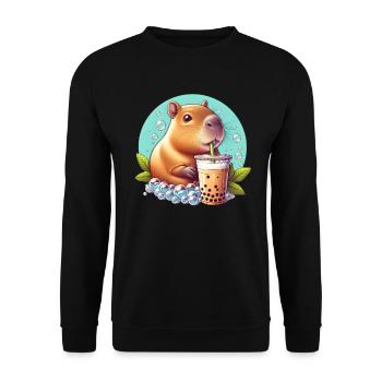 Capybara Enjoys Bubble Tea - Unisex Sweatshirt - black - Front - Alina (178cm) & Michal (187cm)