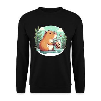 Capybara genießt Bubble Tea - Unisex Pullover - Schwarz - Vorne - Alina (178cm) & Michal (187cm)