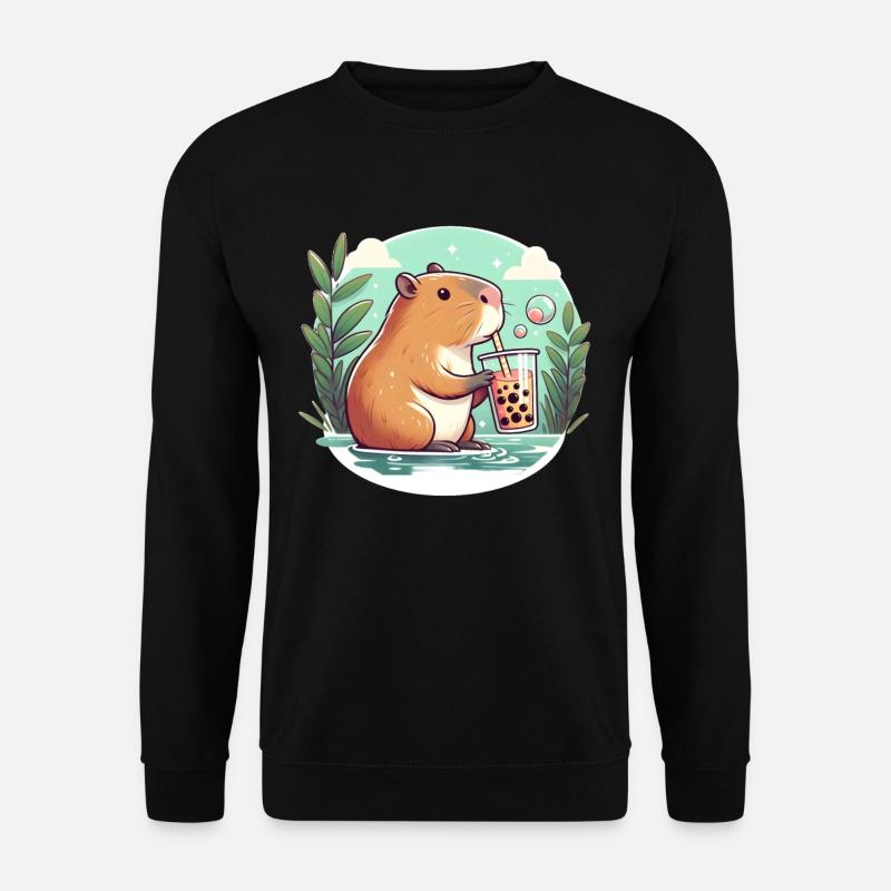 Capybara enjoys bubble tea - Unisex Sweatshirt - black