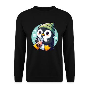 Le pingouin aime le thé à bulles - Sweat-shirt Unisexe - noir - Devant - Alina (178cm) & Michal (187cm)