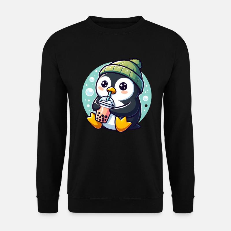 Penguin Enjoys Bubble Tea - Unisex Sweatshirt - black