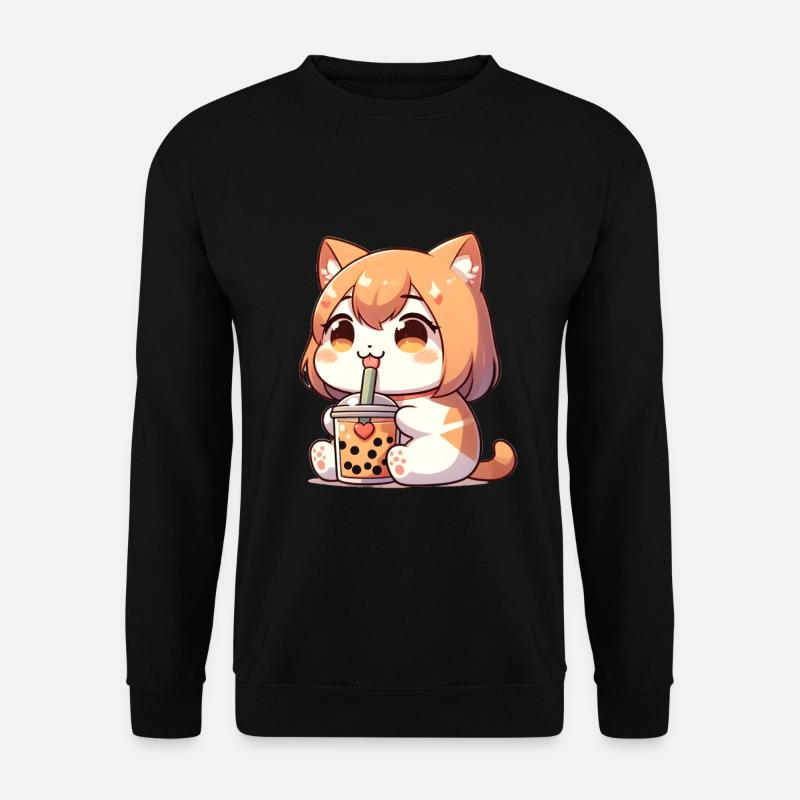 Anime Cat Bubble Tea - Unisex Sweatshirt - black