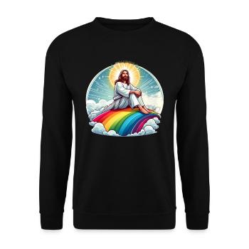 Jesus auf Regenbogen - Unisex Pullover - Schwarz - Vorne - Alina (178cm) & Michal (187cm)