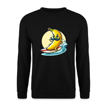 Surfende Banane mit Schnurrbart - Unisex Pullover - Schwarz - Vorne - Alina (178cm) & Michal (187cm)
