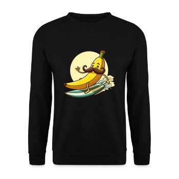 Surfende Banane mit Schnurrbart - Unisex Pullover - Schwarz - Vorne - Alina (178cm) & Michal (187cm)