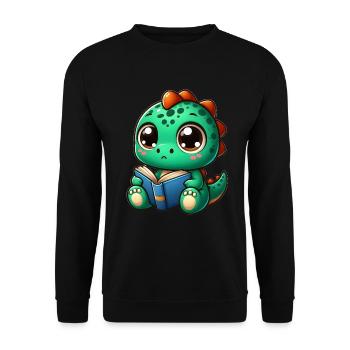 Dino reads a book - Unisex Sweatshirt - black - Front - Alina (178cm) & Michal (187cm)