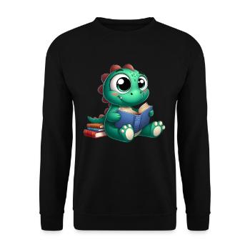 Dino reads a book - Unisex Sweatshirt - black - Front - Alina (178cm) & Michal (187cm)