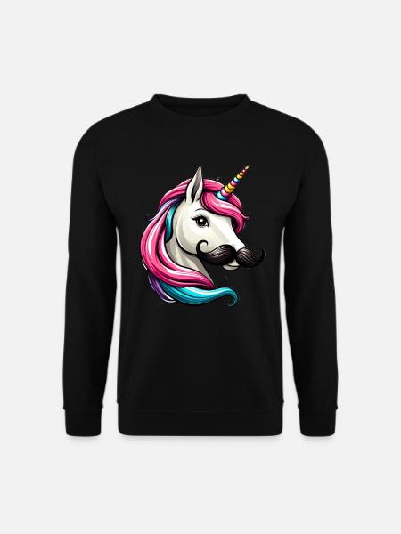 Einhorn mit Schnurrbart - Unisex Pullover - Schwarz