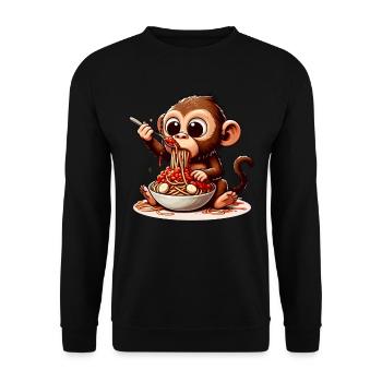 Monkey enjoying spaghetti bolognese - Unisex Sweatshirt - black - Front - Alina (178cm) & Michal (187cm)