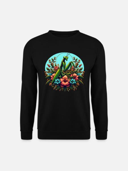 Gottesanbeterin im Blumenmeer - Unisex Pullover - Schwarz