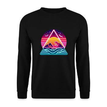 Retro Dinosaurier im 80er Dreieck - Unisex Pullover - Schwarz - Vorne - Alina (178cm) & Michal (187cm)