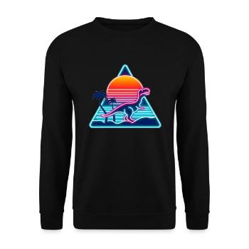 Retro Dinosaurier im 80er Dreieck - Unisex Pullover - Schwarz - Vorne - Alina (178cm) & Michal (187cm)