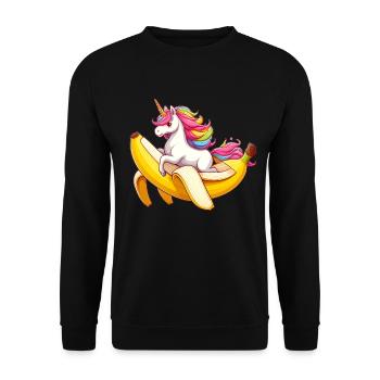 Unicorn rides banana - Unisex Sweatshirt - black - Front - Alina (178cm) & Michal (187cm)