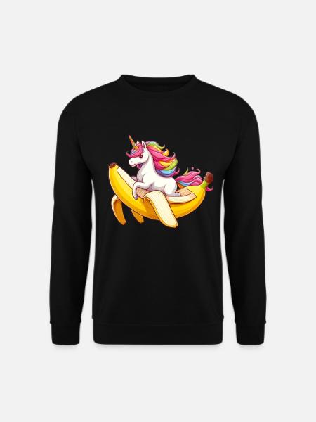 Einhorn reitet Banane - Unisex Pullover - Schwarz