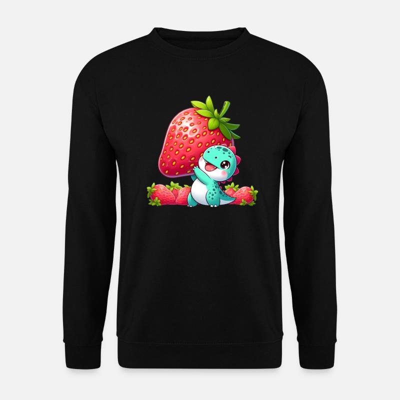 Dinosaurier mit Riesen-Erdbeere - Unisex Pullover - Schwarz