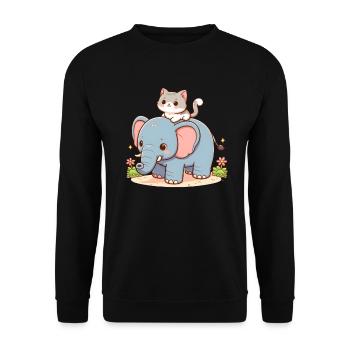 Cat rides elephant - Unisex Sweatshirt - black - Front - Alina (178cm) & Michal (187cm)