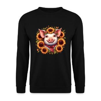 Pig with bow and sunflowers - Unisex Sweatshirt - black - Front - Alina (178cm) & Michal (187cm)