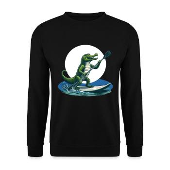 Crocodile doing stand-up paddling - Unisex Sweatshirt - black - Front - Alina (178cm) & Michal (187cm)