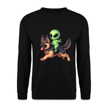 Alien auf Schäferhund - Unisex Pullover - Schwarz - Vorne - Alina (178cm) & Michal (187cm)