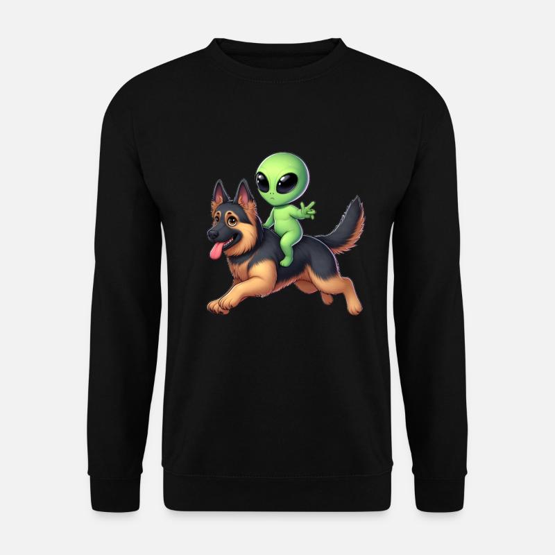 Alien auf Schäferhund - Unisex Pullover - Schwarz