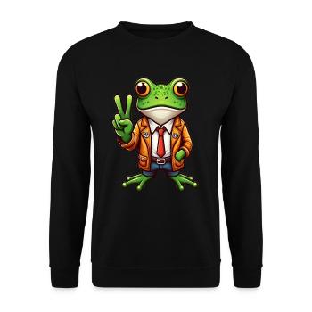 Friedensfrosch - Inspirierendes Motiv - Unisex Pullover - Schwarz - Vorne - Alina (178cm) & Michal (187cm)