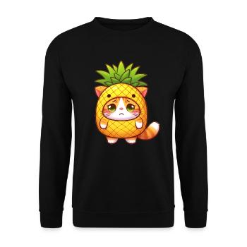 Niedliche Katze im Ananas-Kostüm - Unisex Pullover - Schwarz - Vorne - Alina (178cm) & Michal (187cm)