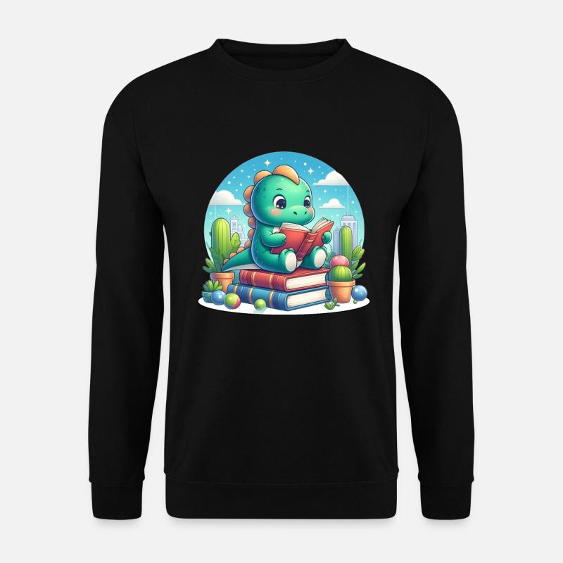Lesender Dinosaurier - Unisex Pullover - Schwarz