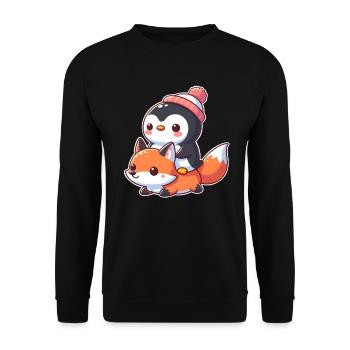 Penguin rides fox - Unisex Sweatshirt - black - Front - Alina (178cm) & Michal (187cm)
