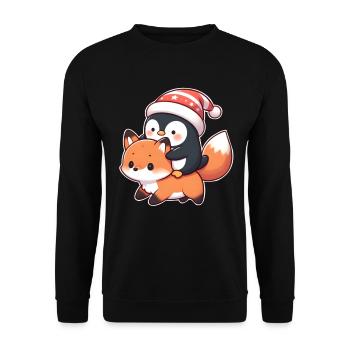 Penguin rides fox - Unisex Sweatshirt - black - Front - Alina (178cm) & Michal (187cm)