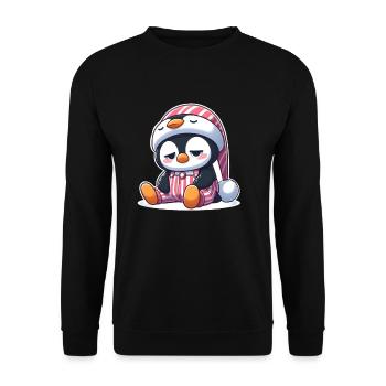 Schläfriger Pinguin im Schlafanzug - Unisex Pullover - Schwarz - Vorne - Alina (178cm) & Michal (187cm)