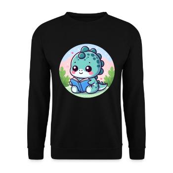 Reading dinosaur - Unisex Sweatshirt - black - Front - Alina (178cm) & Michal (187cm)