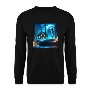 Alien observes sleeping human - Unisex Sweatshirt - black - Front - Alina (178cm) & Michal (187cm)