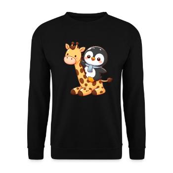 Penguin rides giraffe - Unisex Sweatshirt - black - Front - Alina (178cm) & Michal (187cm)