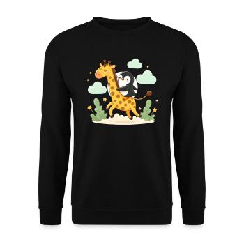 Penguin rides giraffe - Unisex Sweatshirt - black - Front - Alina (178cm) & Michal (187cm)