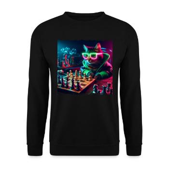 Chess Club Cat - Unisex Sweatshirt - black - Front - Alina (178cm) & Michal (187cm)
