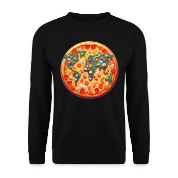 Weltkarte auf Pizza - Unisex Pullover - Schwarz - Vorne - Alina (178cm) & Michal (187cm)
