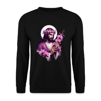 Jésus aux orchidées pourpres - Sweat-shirt Unisexe - noir - Devant - Alina (178cm) & Michal (187cm)