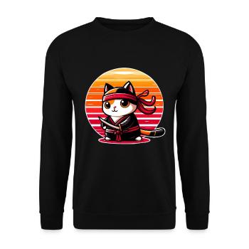 Ninja-Katze im Sonnenuntergang - Unisex Pullover - Schwarz - Vorne - Alina (178cm) & Michal (187cm)