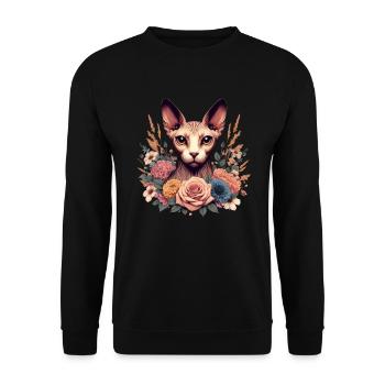 Chat Sphynx avec Fleurs - Sweat-shirt Unisexe - noir - Devant - Alina (178cm) & Michal (187cm)