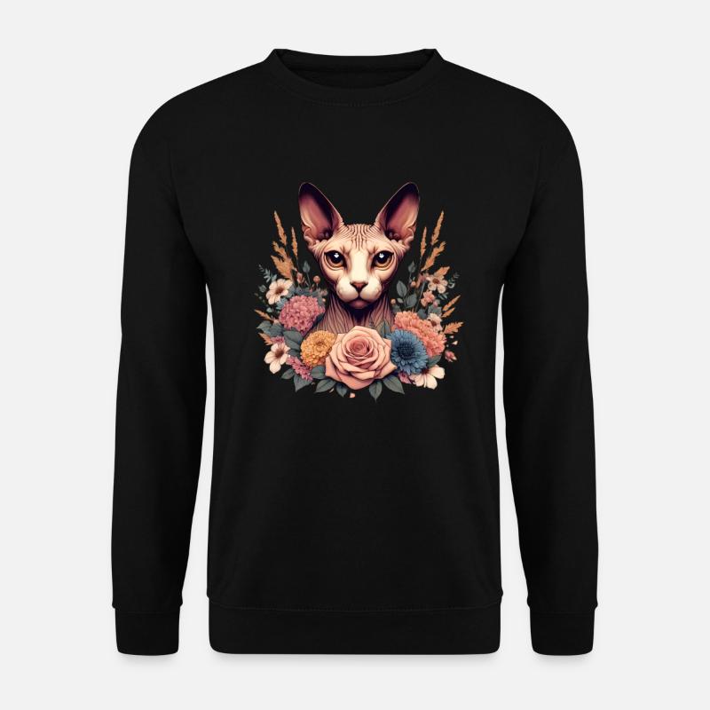 Chat Sphynx avec Fleurs - Sweat-shirt Unisexe - noir