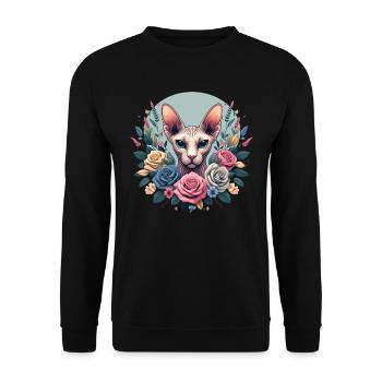 Chat Sphynx avec Fleurs - Sweat-shirt Unisexe - noir - Devant - Alina (178cm) & Michal (187cm)