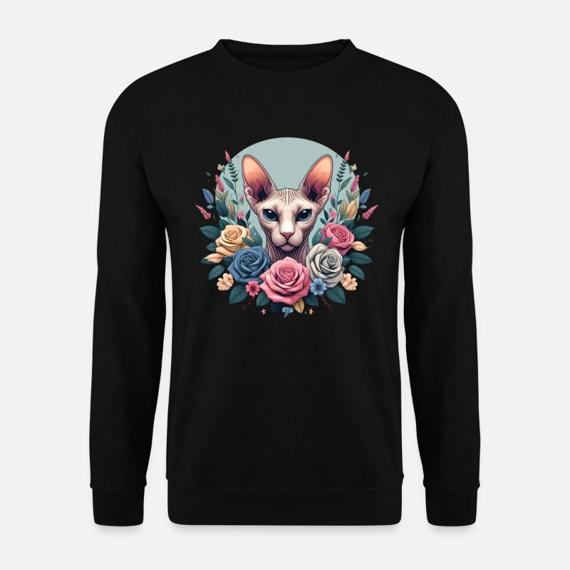 Chat Sphynx avec Fleurs - Sweat-shirt Unisexe - noir