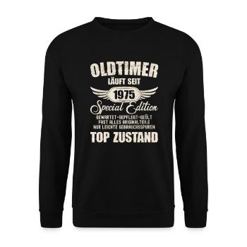 50. Geburtstag 50 Jahre Oldtimer Geschenk 1974 - Unisex Pullover - Schwarz - Vorne - Alina (178cm) & Michal (187cm)