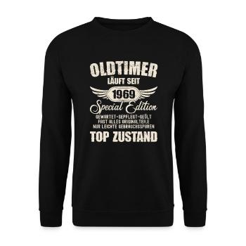55th Birthday 55 Years Classic Car Gift 1969 - Unisex Sweatshirt - black - Front - Alina (178cm) & Michal (187cm)