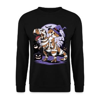 Cute dog riding a dinosaur on Halloween - Unisex Sweatshirt - black - Front - Alina (178cm) & Michal (187cm)
