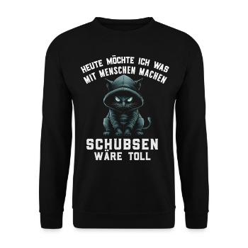 Cat, Irony, Funny, Work, Funny, Sarcasm, Antisocial - Unisex Sweatshirt - black - Front - Alina (178cm) & Michal (187cm)