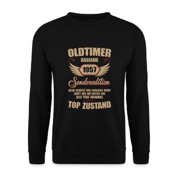 67e anniversaire 67 ans de voiture classique 1957 - Sweat-shirt Unisexe - noir - Devant - Alina (178cm) & Michal (187cm)